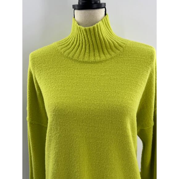 Free People Bright Yellow Green Sweater Turtleneck Mock Neck Knit Top Medium - Picture 3 of 10